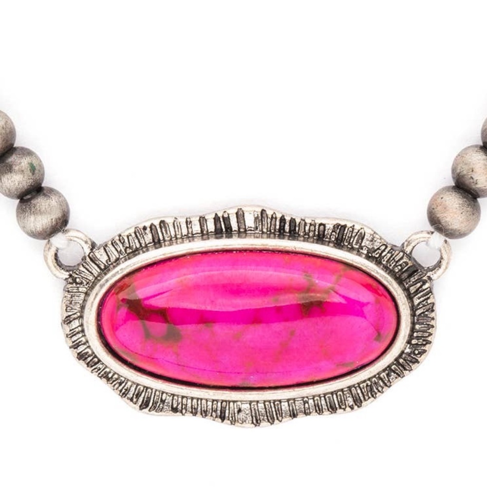 Oval Stone Pendant Beads Layered Choker Necklace